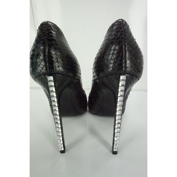 Saint Laurent Black Snake Paris Crystal Heel Pointy Toe Pumps - Picture 8 of 12